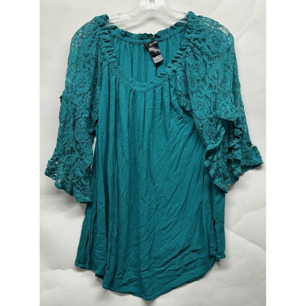 Ali Miles Womens Size S Teal Green Half Sleeve Embellished Top (K5)